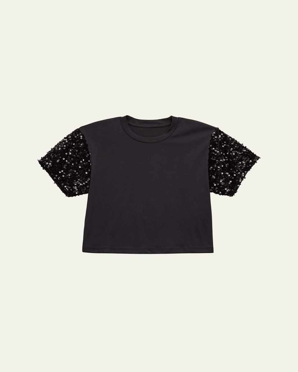 Girl's T-Shirt W/ Sequin Sleeves, Size S-